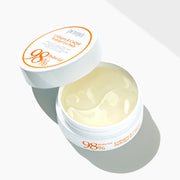 ProtoClinical k-beauty PETITFEE Collagen & CoQ10 Hydrogel Eye Patch (1.4g X 60 Patches) two olive brown crescent eye patches mirrored at the center on a white background