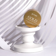 ProtoClinical k-beauty PETITFEE Gold Hydrogel Eye Patch (1.4g X 60 Patches) single dark amber round jar centered on a pale blue background