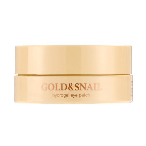 ProtoClinical k-beauty PETITFEE Gold Snail Hydrogel Eye Patch (1.4g X 60 Patches) two warm gold eye patches side by side on a pale blue and white background