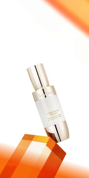 ProtoClinical k-beauty Sulwhasoo Concentrated Ginseng Brightening Serum 30ml campaign image with warm tan, pale blue, and orange bands.