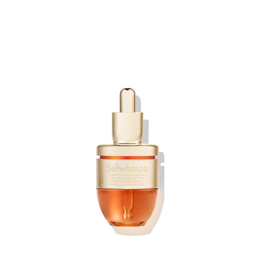 ProtoClinical k-beauty Sulwhasoo Concentrated Ginseng Rejuvenating Ampoule 20g bottle centered on a light background with pale blue side accents.