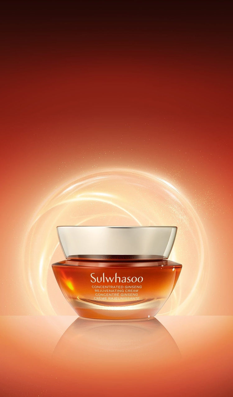 ProtoClinical k-beauty Sulwhasoo Concentrated Ginseng Renewing Cream 30ml detail image with warm red and beige tones on a light background.
