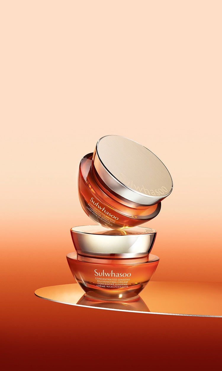 ProtoClinical k-beauty Sulwhasoo Concentrated Ginseng Renewing Cream 30ml detail image with warm red and beige tones on a light background.