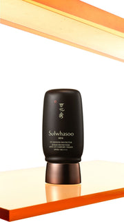ProtoClinical k-beauty Sulwhasoo MEN UV Defense Protector 50ml SPF50+ PA++++ detail image with warm beige and slate blue tones on a light background.