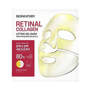 ProtoClinical k-beauty DERMATORY Retinal Collagen Lifting Gel Mask 22g X 3ea pink gel mask sachet beside a beige box on a pale neutral background