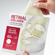ProtoClinical k-beauty DERMATORY Retinal Collagen Lifting Gel Mask 22g X 3ea pink gel mask sachet beside a beige box on a pale neutral background