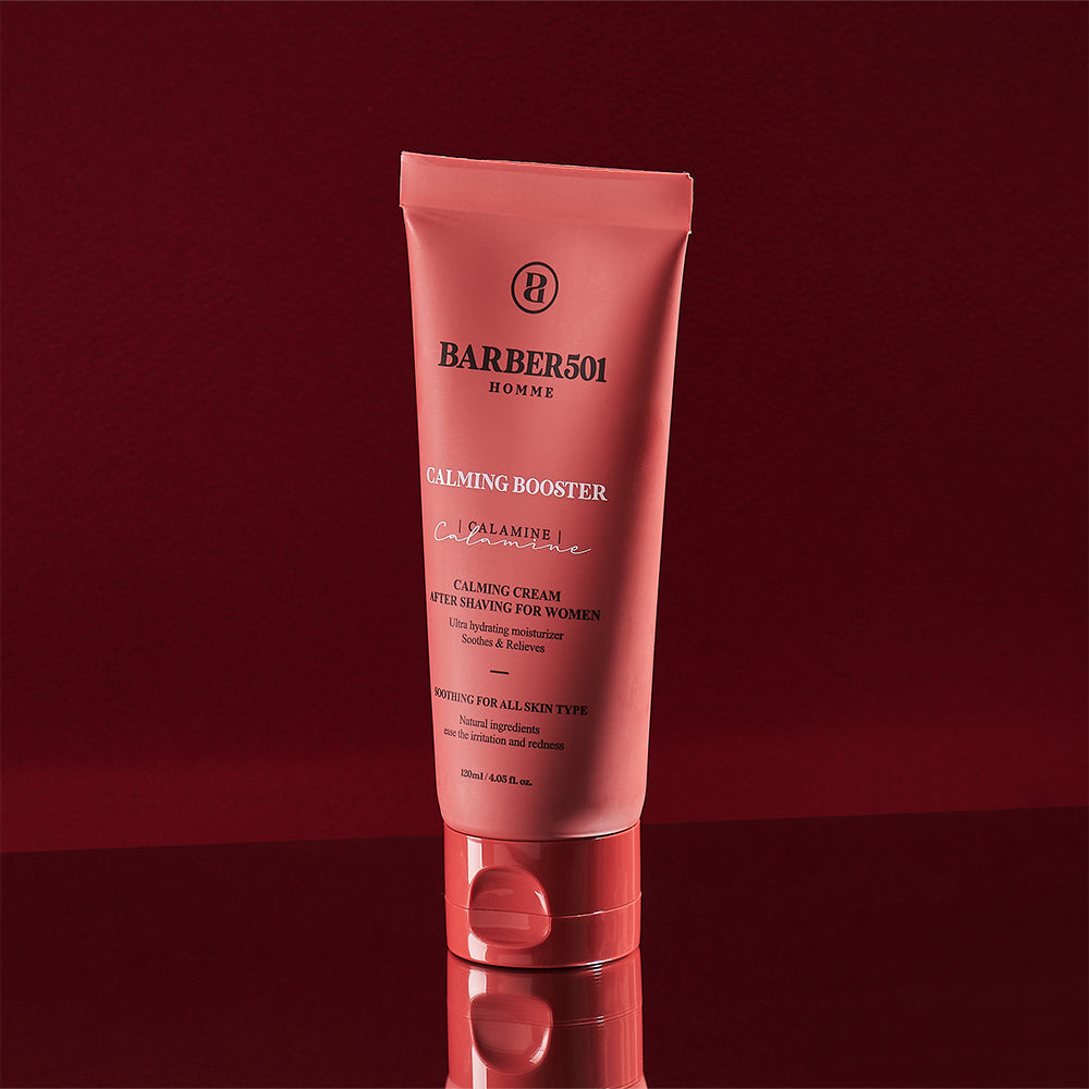 BARBER501 Calming Booster 120ml by ProtoClinical shown in calming skincare product packaging on a clean background for a k-beauty men's grooming routine.