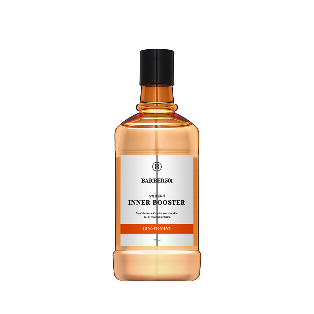 ProtoClinical k-beauty BARBER501 Inner Booster 263ml #Ginger Mint product packaging on a clean white background.