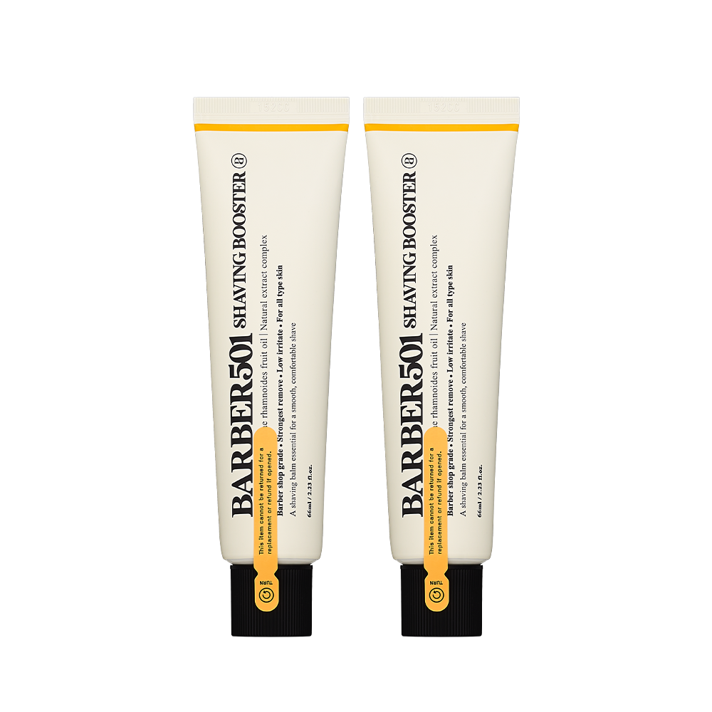 ProtoClinical k-beauty BARBER501 Shaving Booster Balm 66ml #Yellow(Vita) two-product set shown on a clean white background.