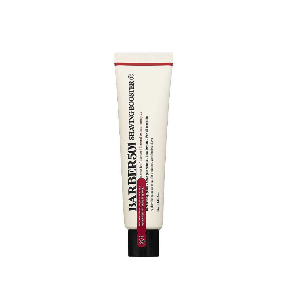 ProtoClinical k-beauty BARBER501 Shaving Booster Balm 66ml Red(Tea Tree) product packaging shown on a clean white background.