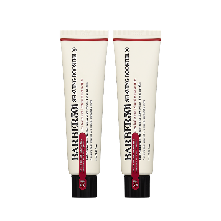 ProtoClinical k-beauty BARBER501 Shaving Booster Balm 66ml Red(Tea Tree) two-product set shown on a clean white background.