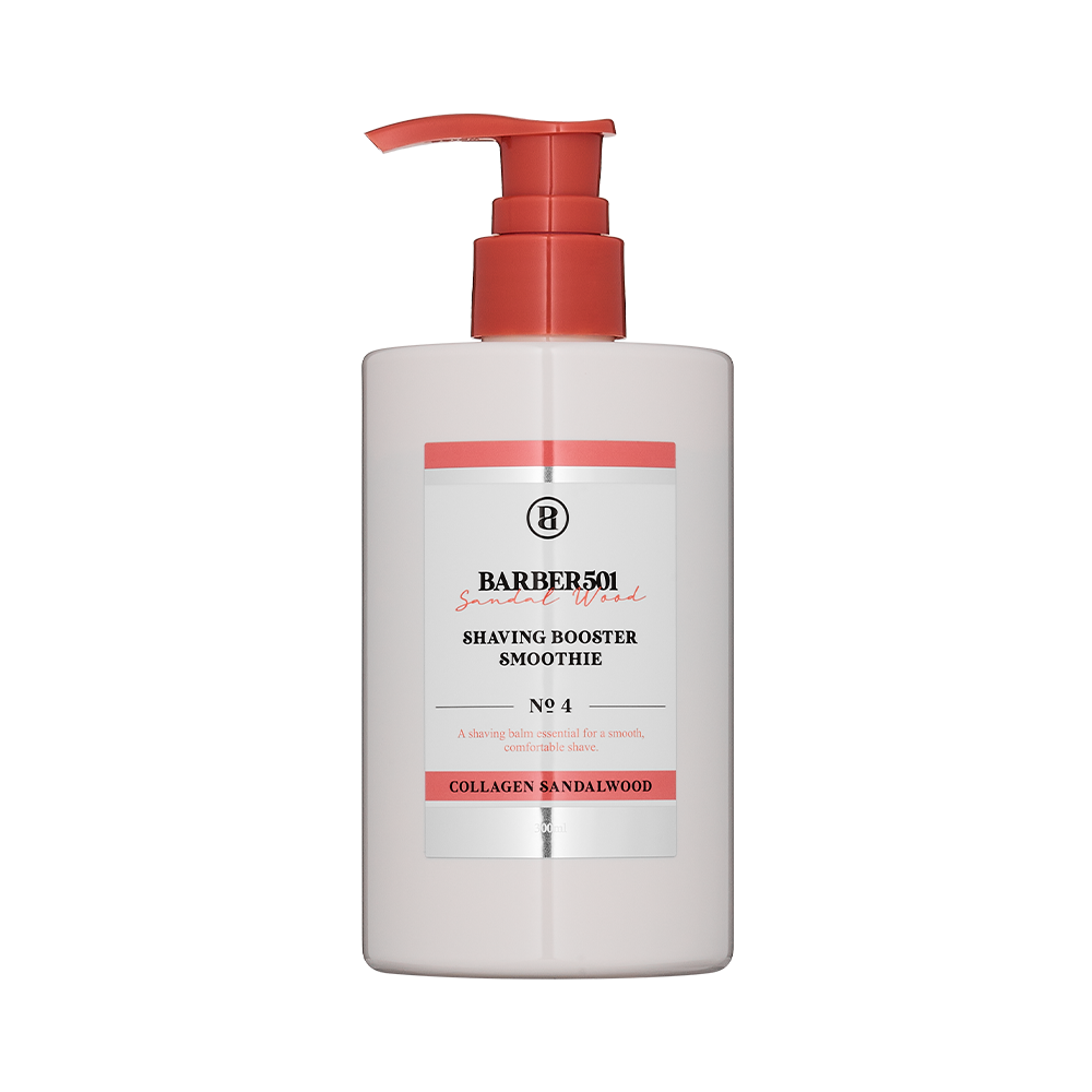 ProtoClinical k-beauty BARBER501 Shaving Booster Smoothie 300ml #Collagen Sandalwood single shaving cream packshot on a clean white background