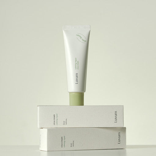 ProtoClinical k-beauty Luvum Calming Repair Cica Cream 50ml single pale green product packaging on a light background.