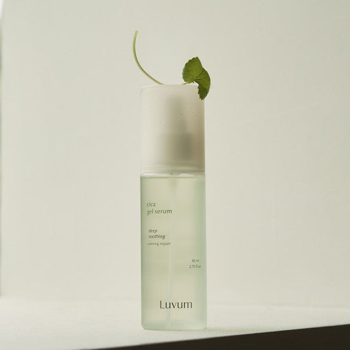 ProtoClinical k-beauty Luvum Calming Repair Cica Gel Serum 80ml single pale beige package with soft gray accents on a light background.