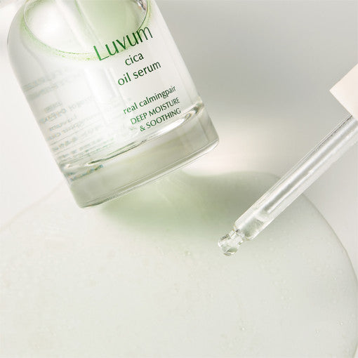 ProtoClinical k-beauty Luvum Calming Repair Cica Oil Serum 30ml soft pink and beige product packaging on a light background