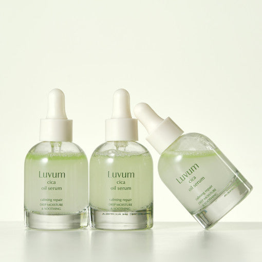 ProtoClinical k-beauty Luvum Calming Repair Cica Oil Serum 30ml warm peach and beige product packaging on a light background