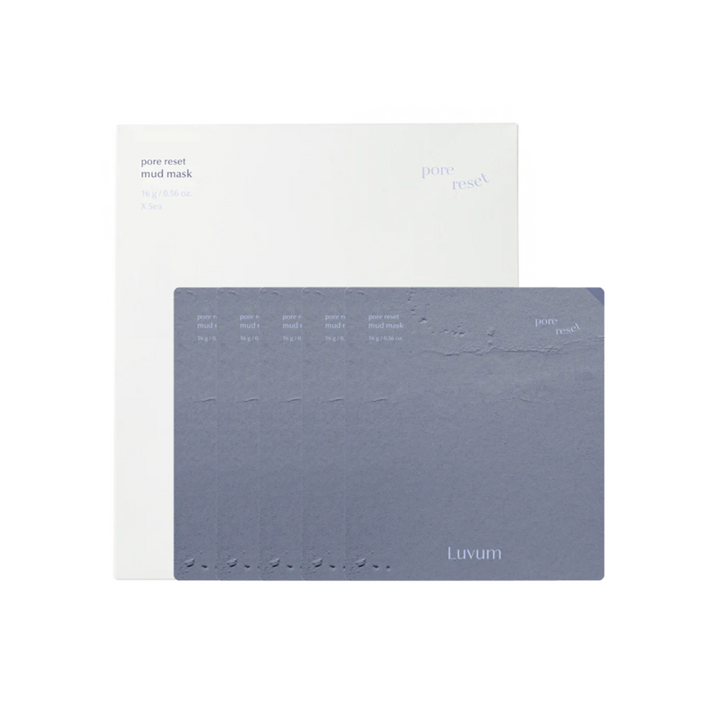 ProtoClinical k-beauty Luvum Pore Reset Mud Mask 16g X 5pcs single mud mask package centered in a square product graphic on a clean light background