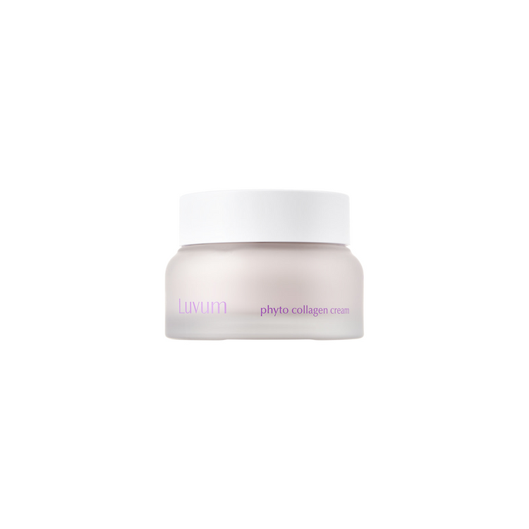 ProtoClinical k-beauty Luvum Slow Aging Phyto Collagen Cream 50ml in mint green product packaging on a light blue background, shown as a single packaged item
