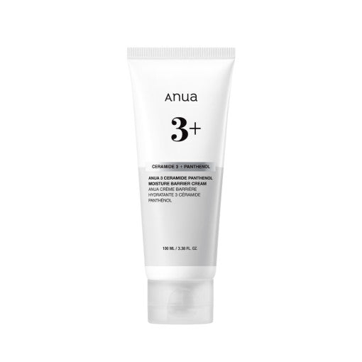 Anua 3 Ceramide Panthenol Moisture Barrier Cream 100ml by ProtoClinical shown in a product-focused cream layout with branded packaging, highlighting the k-beauty moisturizer presentation.