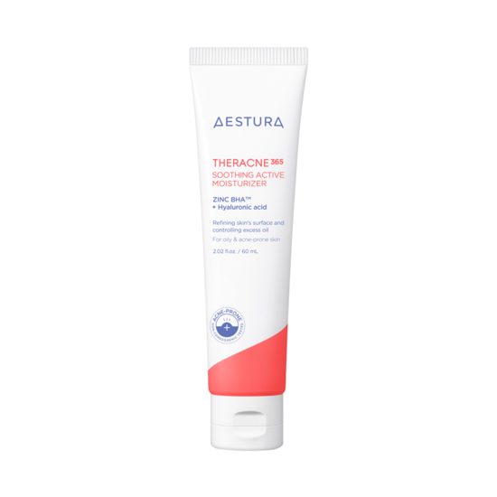 AESTURA THERACNE 365 SOOTHING ACTIVE MOISTURIZER 60ml by ProtoClinical shown in a front-facing moisturizer packshot on a clean background, highlighting k-beauty skincare packaging.