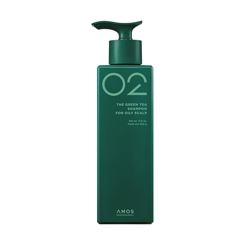 ProtoClinical k-beauty amos PROFESSIONAL THE GREEN TEA SHAMPOO FOR OILY SCALP 500ml shown in product packaging on a light background.