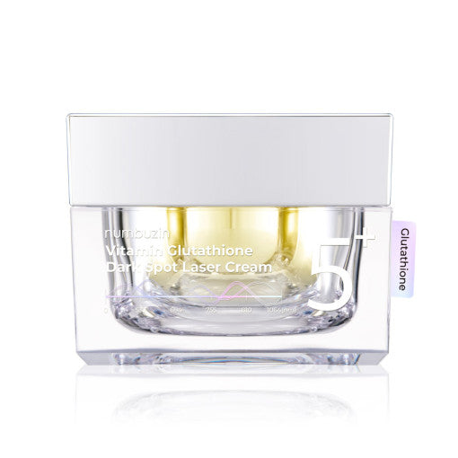 ProtoClinical k-beauty numbuzin No.5 Vitamin Glutathione Dark Spot Laser Cream 50ml single round yellow cream jar centered on a pale yellow background.
