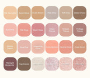ProtoClinical k-beauty TONYMOLY Eye Tone Single Eye Shadow #414~#427 swatch graphic with a soft pink center, taupe side blocks, and a dark gray lower-left accent on a pale beige background