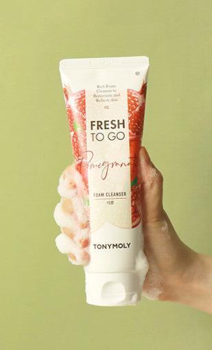 ProtoClinical k-beauty TONYMOLY Fresh To Go Pomegranate Foam Cleanser 170ml single upright cleanser tube with a visible front label on a clean white background