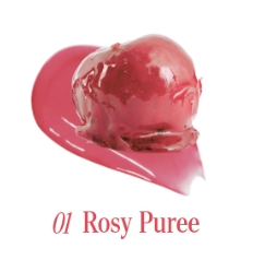 ProtoClinical k-beauty TONYMOLY Get It Tint Glaze Balm glossy cherry-red lip tint swatch angled diagonally on a white background with pale aqua corners