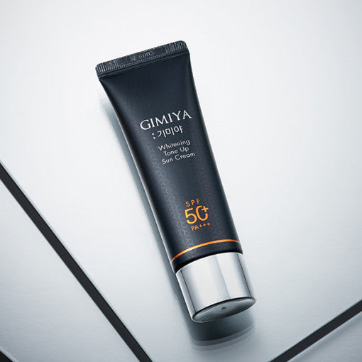 ProtoClinical k-beauty TONYMOLY GIMIYA Whitening Tone Up Sun Cream 50ml SPF50+ PA+++ single sunscreen tube in an upright studio packshot on a white background
