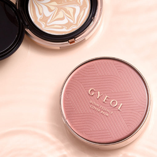 ProtoClinical k-beauty rosy pink beauty product silhouette with dark green side accents on a pale background.