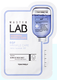 ProtoClinical k-beauty TONYMOLY Master Lab Sheet Mask 19g X 10ea single rectangular sheet mask packet centered on a white background with blue-gray upper tones and a pale white lower section.
