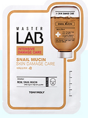 ProtoClinical k-beauty TONYMOLY Master Lab Sheet Mask 19g X 10ea single rectangular sheet mask packet centered on a white background with a warm beige upper section and pale lavender lower tones.
