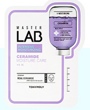 ProtoClinical k-beauty TONYMOLY Master Lab Sheet Mask 19g X 10ea single rectangular sheet mask packet centered on a white background with muted mauve upper tones and a pale lavender lower section.