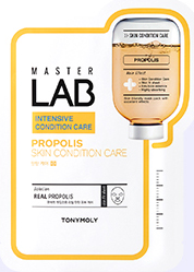 ProtoClinical k-beauty TONYMOLY Master Lab Sheet Mask 19g X 10ea single rectangular sheet mask packet centered on a white background with warm tan upper tones and a pale cream lower section.