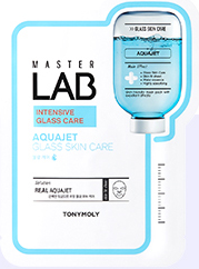 ProtoClinical k-beauty TONYMOLY Master Lab Sheet Mask 19g X 10ea single rectangular sheet mask packet centered on a white background with cool blue upper tones and a pale blue lower section.