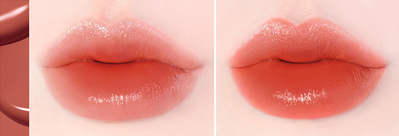 ProtoClinical k-beauty TONYMOLY PERFECT LIPS SHOCKING LIP (14 Colors) 4g two side-by-side warm red and rosy red lip swatches on a pale background