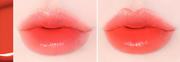 ProtoClinical k-beauty TONYMOLY PERFECT LIPS SHOCKING LIP (14 Colors) 4g two side-by-side coral-pink lip swatches on a pale background