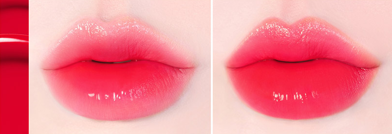 ProtoClinical k-beauty TONYMOLY PERFECT LIPS SHOCKING LIP (14 Colors) 4g two side-by-side rose pink lip swatches on a pale background