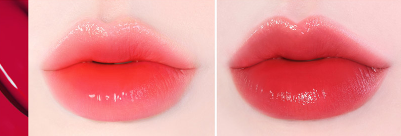 ProtoClinical k-beauty TONYMOLY PERFECT LIPS SHOCKING LIP (14 Colors) 4g two side-by-side fuchsia pink and berry rose lip swatches on a pale background