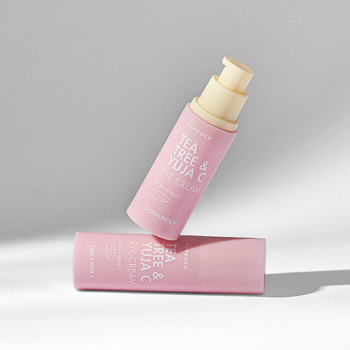 ProtoClinical k-beauty TONYMOLY Pure Dew Tea Tree & Yuja C Eye Cream 30ml single eye cream package shown upright on a clean light background