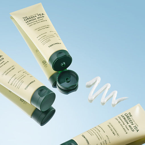TONYMOLY The Chok Chok Green Tea Lemon Mild Cleansing Foam 150ml by ProtoClinical shown in a product detail image with the cleanser packaging and printed label visible on a clean background for a k-beauty skincare routine.