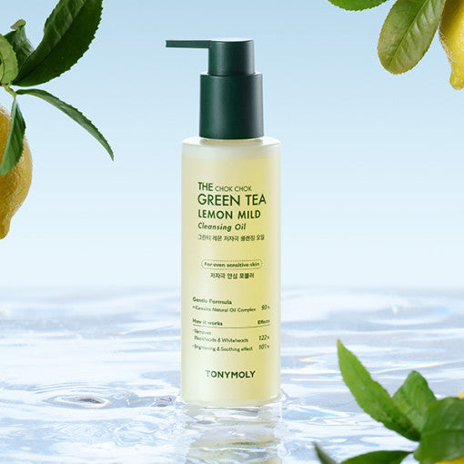 ProtoClinical k-beauty TONYMOLY The Chok Chok Green Tea Lemon Mild Cleansing Oil 200ml single upright cleansing oil bottle with a visible front label on a clean white background