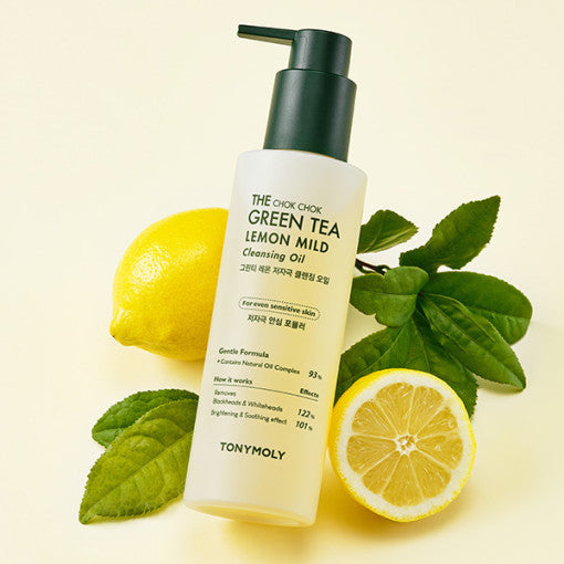 TONYMOLY The Chok Chok Green Tea Lemon Mild Cleansing Oil 200ml by ProtoClinical displayed in a close packaging detail view with the branded label visible on a clean background for a k-beauty skincare routine.