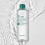 ProtoClinical k-beauty TONYMOLY THE TEA TREE No-wash Cleansing Water 500ml single upright cleansing water bottle with a visible front label on a clean white background