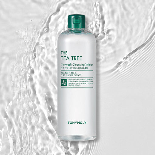 ProtoClinical k-beauty TONYMOLY THE TEA TREE No-wash Cleansing Water 500ml single upright cleansing water bottle with a visible front label on a clean white background