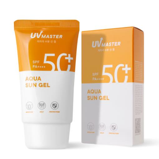 ProtoClinical k-beauty TONYMOLY UV Master Aqua Sun Gel 50ml SPF50+ PA++++ single sun gel tube with a visible front label on a white background