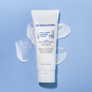 ProtoClinical k-beauty DERMATORY Hyal Shot Barrier Cream B5 70ml single upright light blue cream tube with a white cap centered on a soft blue background