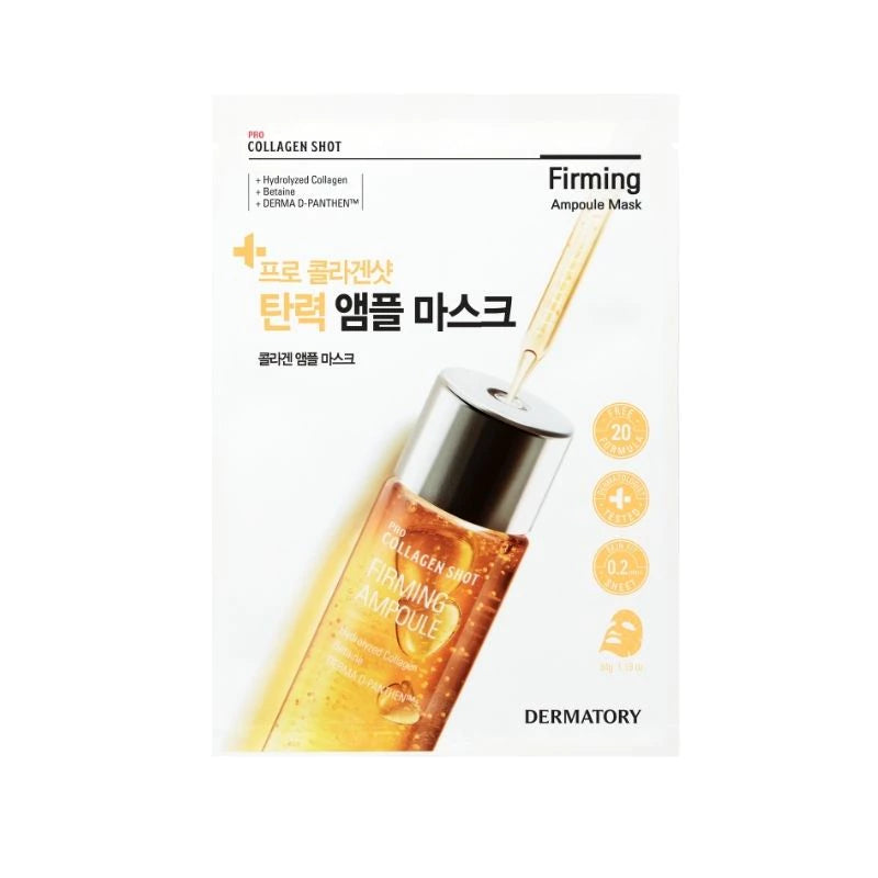 ProtoClinical k-beauty DERMATORY Pro Ampoule Shot Mask 34g X 10ea (4-type) mask packaging on a light neutral background