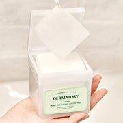 ProtoClinical k-beauty DERMATORY Pro Trouble Pore Cleansing Water Pad 160ml (100 Pads) abstract square product graphic with coral color blocks, aqua side panels, and a softly blurred layout